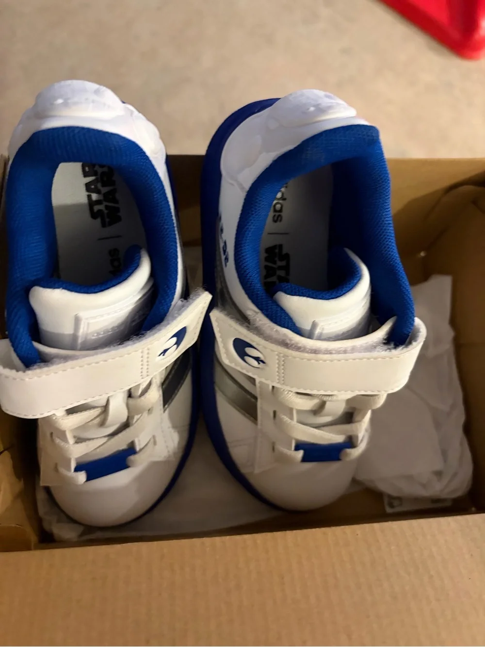 adidas Kids White and Blue Sneakers with Silver Stripes